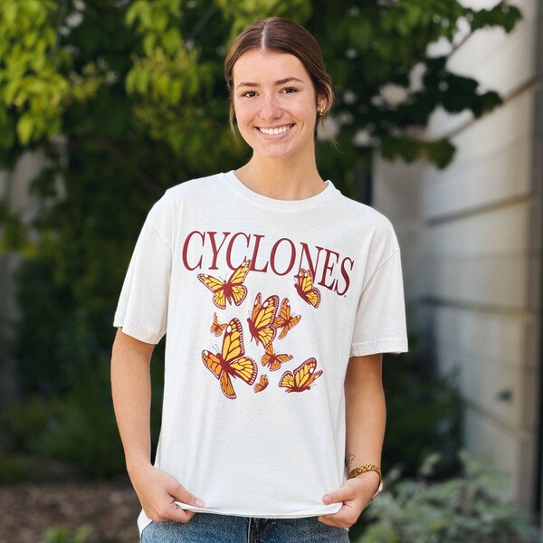 Chicka-D Women's Iowa State Butterfly Stone Gray Short Sleeve T-Shirt